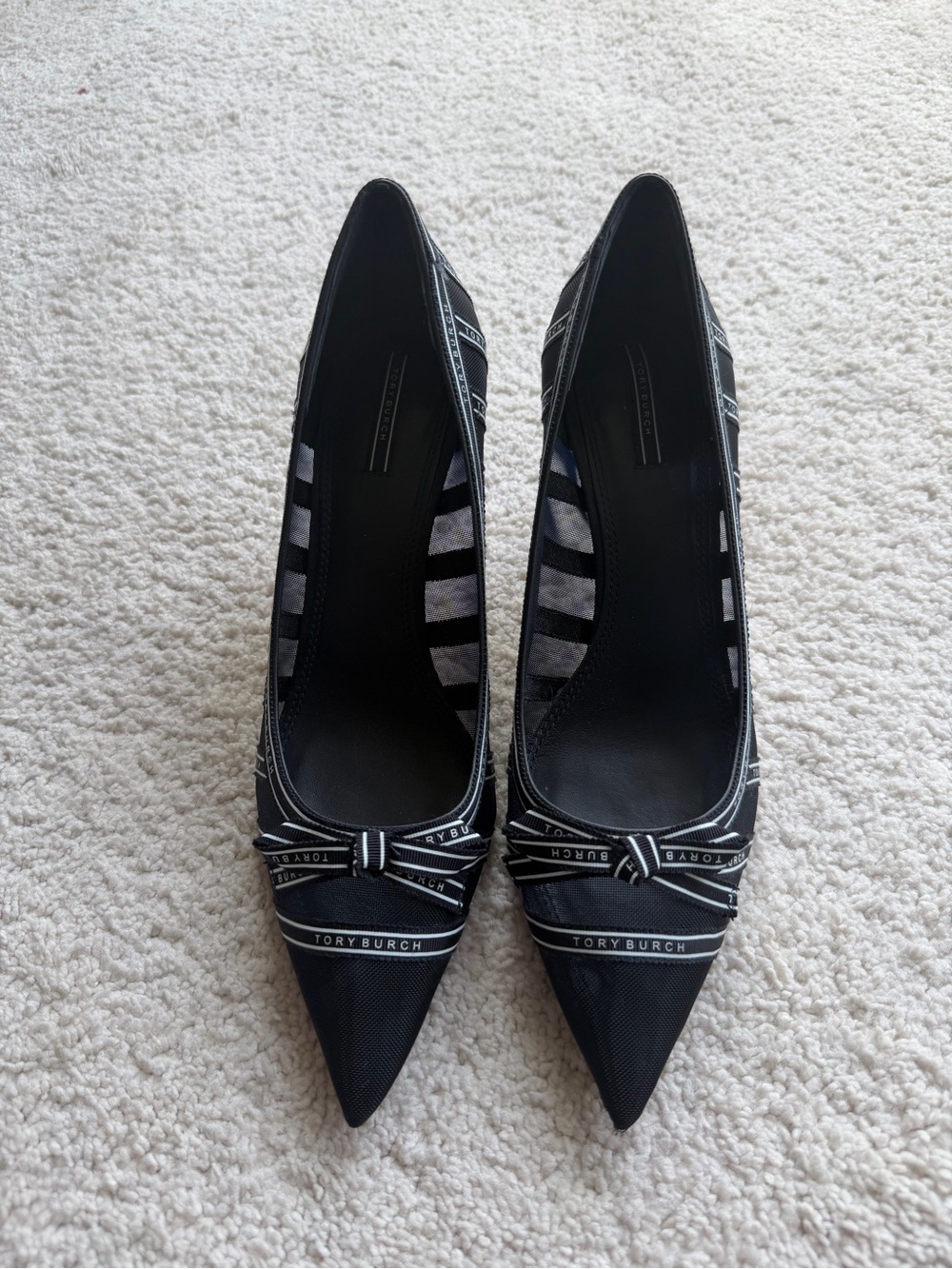 Tory Burch Black Pointed Toe Bow-Accent Pumps